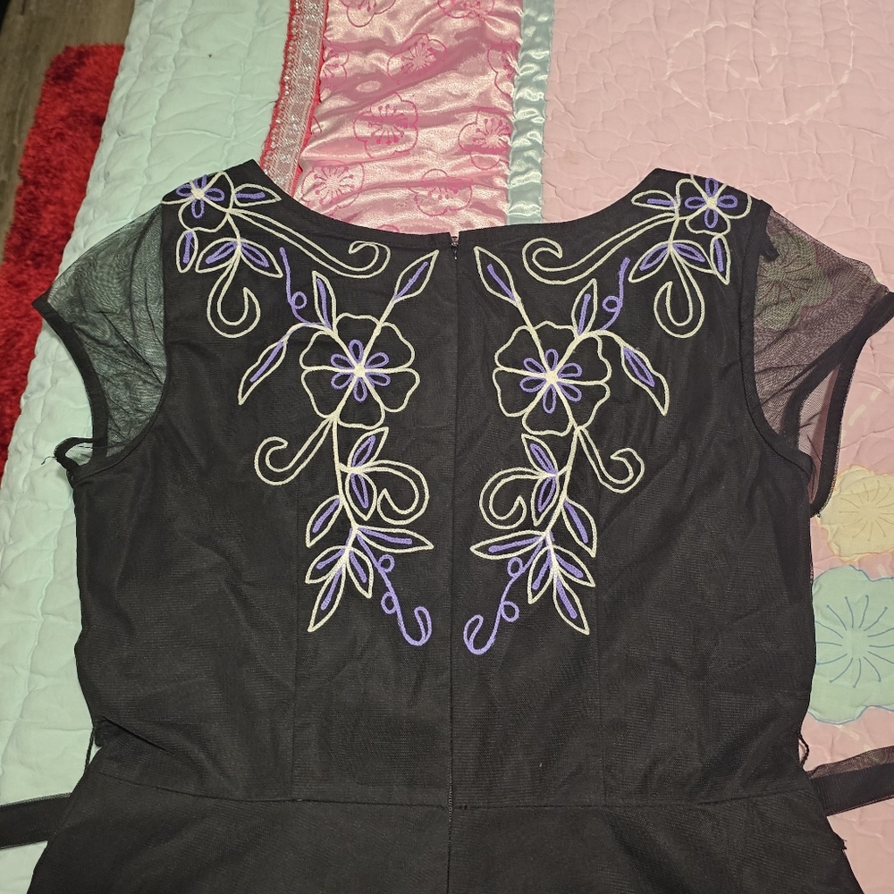 Eshakti Filigree Embroidery Embelished Tulle Overlay Poplin Dress Size 8 Pockets - Picture 9 of 15